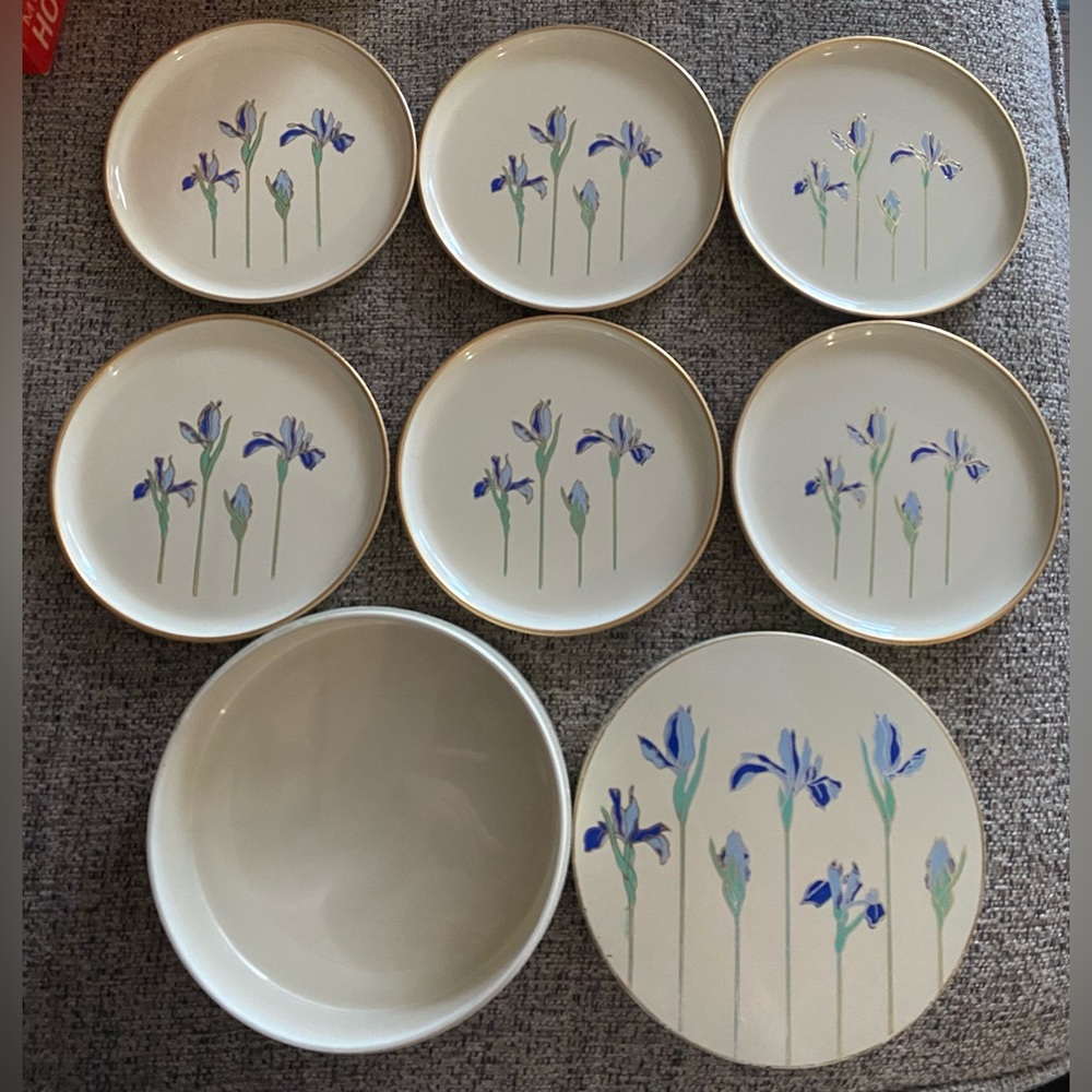 Otagiri Blue Iris Coaster Set Lacquerware Box with 6 Coasters Vintage Japan